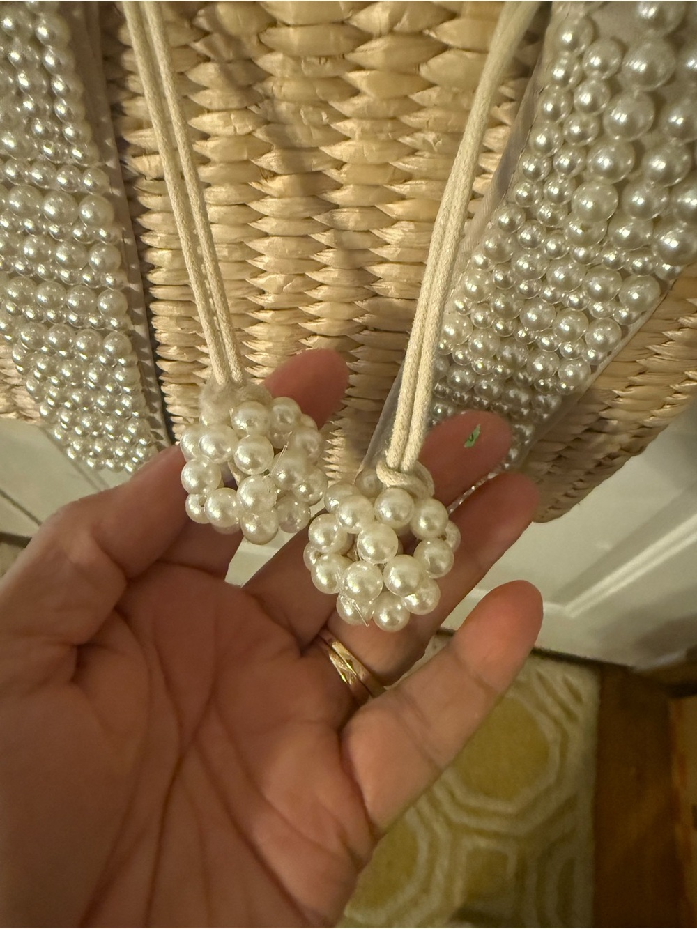 Pearl-Embellished Straw Tote Bag - Cream - Picture 4 of 9